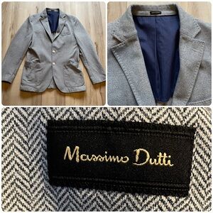 Massimo Dutti Herringbone Calidad Blazer Size US 38 EU 48 Blue Cotton Preppy